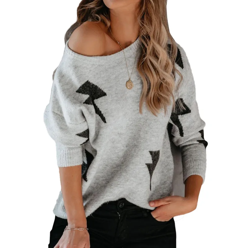 

Printed Knitwear Sweaters Women 2021 Autumn New Round Neck Long Sleeve Sweater Slim All-match Casual