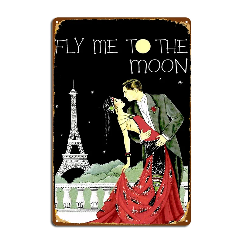 Fly Me To The Moon Винтаж с принтом в виде танцующих металлические знаки Клубные