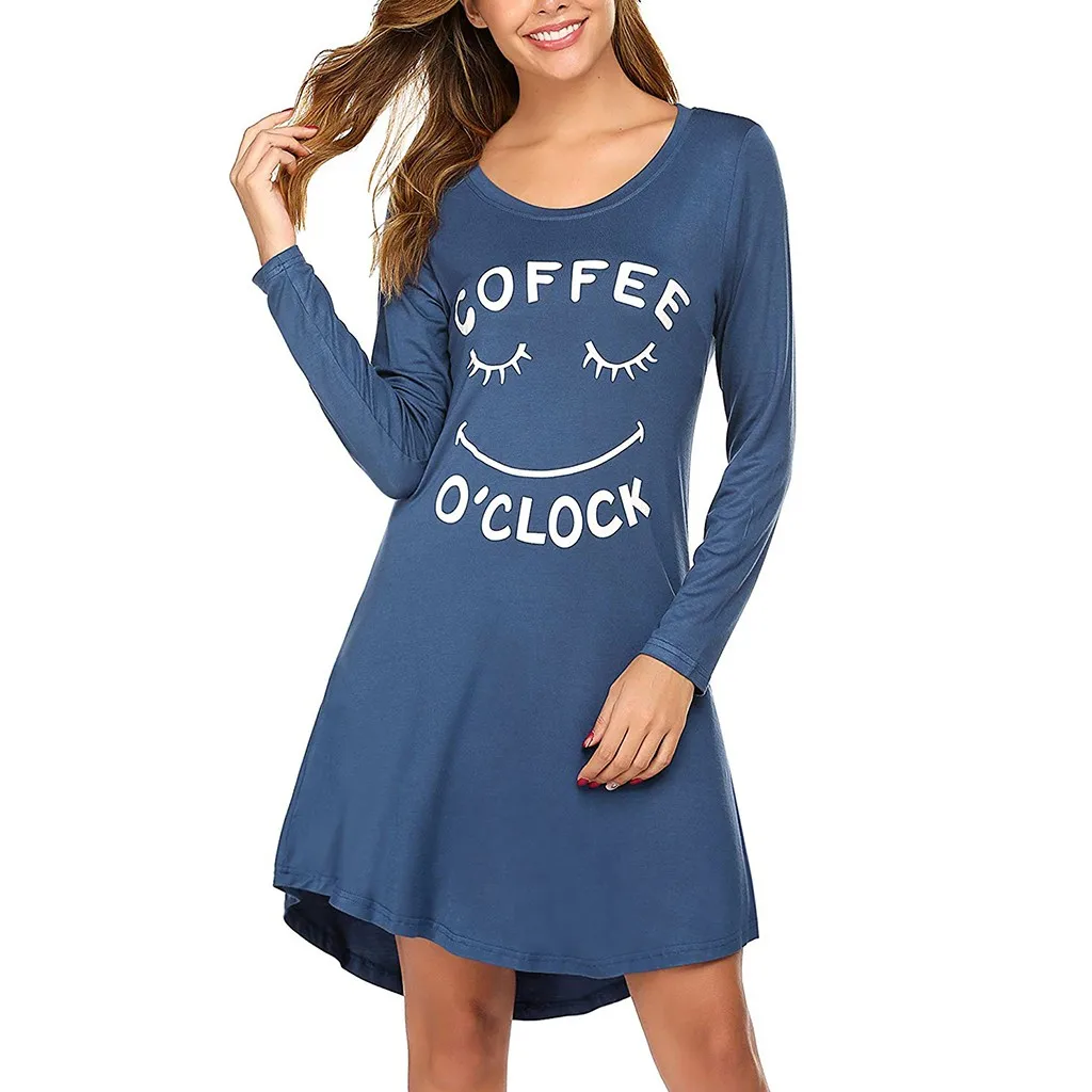 Модное удобное пижамное платье с длинным рукавом и принтом кота из мультфильма