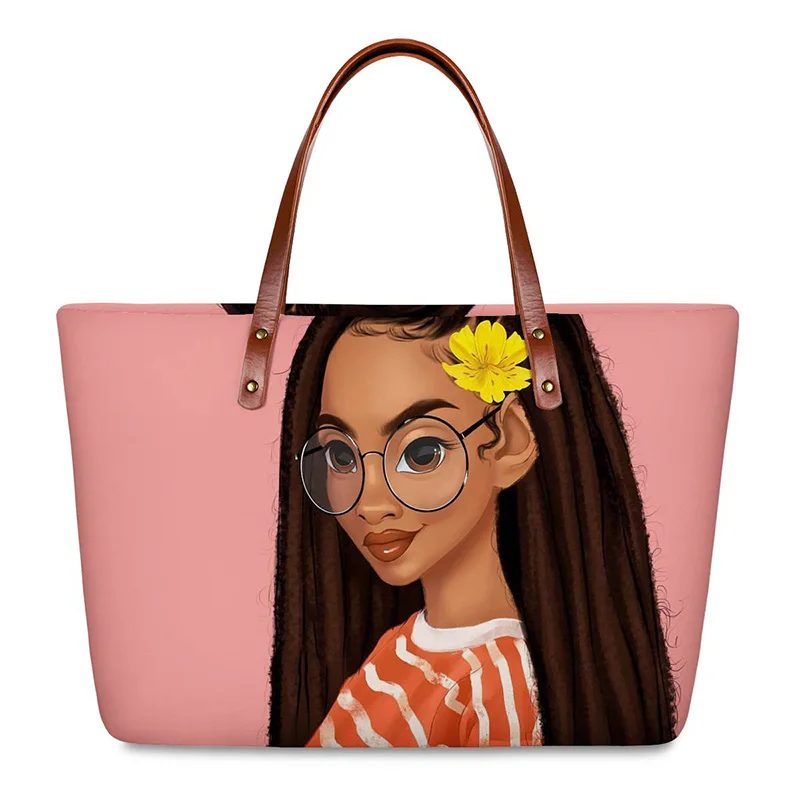 

HYCOOL Hand Bags Women Striped Top African Black Girl Pattern Ladies Casual Outdoor Walking Tote Handbag Make Up Phone Pouch
