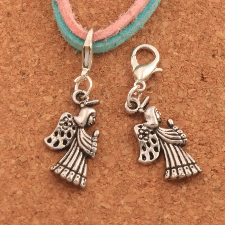 

100PCS Zinc Alloy Praying Angel With Flower Wings Clasp European Lobster Trigger Clip On Charm Beads C102 36.1x11.6mm