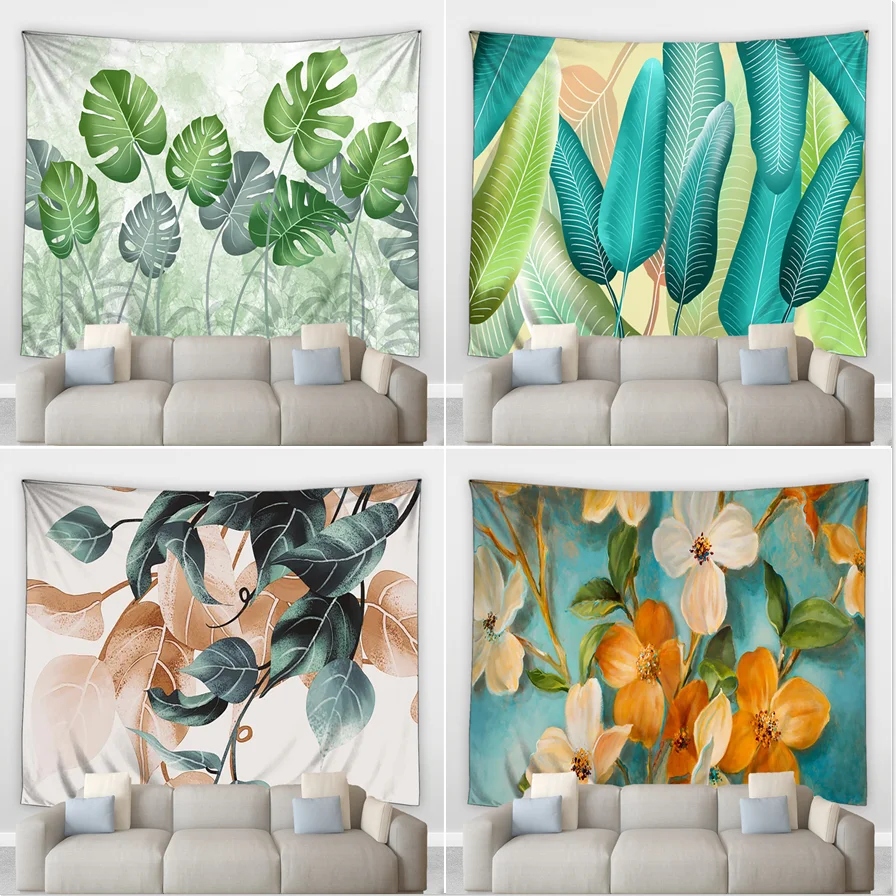 

Green Leaves Landscape Big Tapestry Tropical Plant Flower Living Bedroom Mural Bedside Blanket Home Decors Wall Hanging Curtains