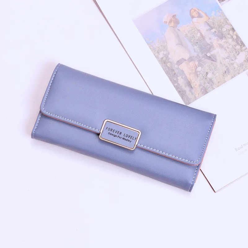 

New Woman Wallet Long Section Checkered Buckle Handbag Youth Coin Purse For Girl 3 Fold PU Fashion Money Clip Wallets Female Bag