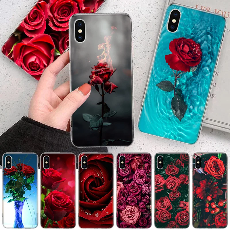 Ярко-красный чехол для телефона с цветами розы iPhone 11 12 13 Pro Max Xr X Xs Mini 8 7 Plus 6 6S SE |