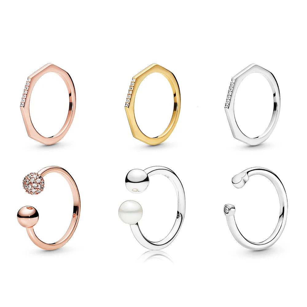 

925 Sterling Silver Ring Charms Color Crystal Round Finger Ring For Women Fine Jewelry