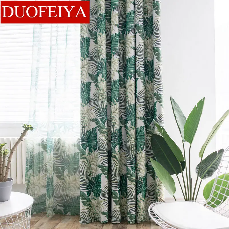 

Modern Pattern Tropical Green Leaves Printed Curtains for Living Room Rainforest Tulle Blackout Rate 85% Window Drape
