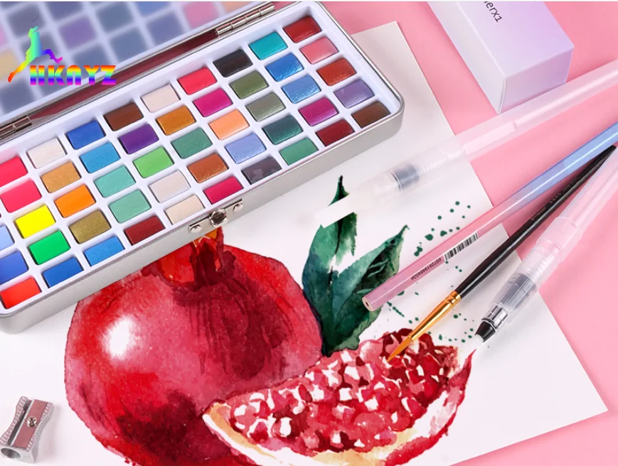 

100 color solid pearl iron box watercolor pigment set Joel Jone watercolor student painting beginner pigment