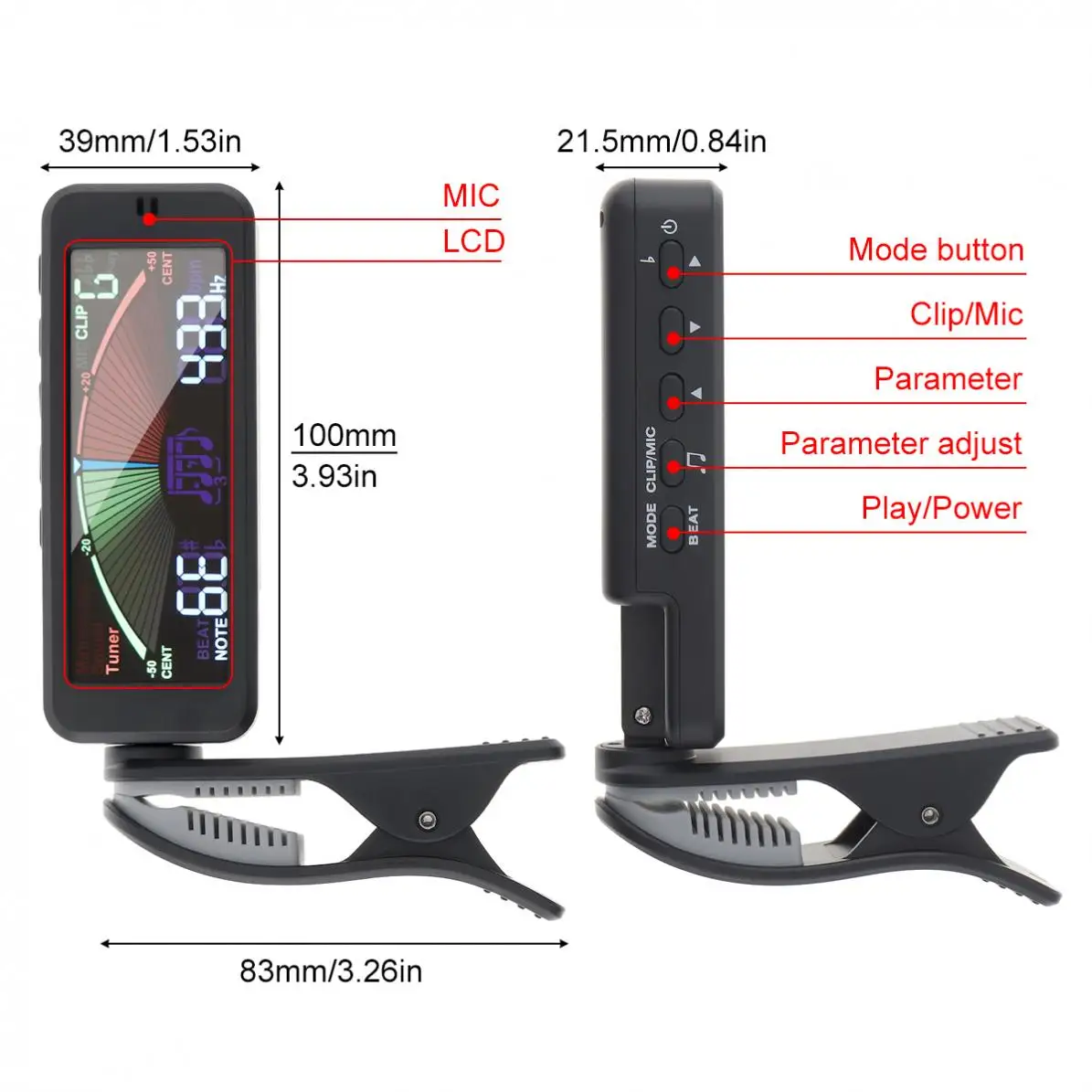 Гитарные тюнеры 3 в 1 гитарный тюнер большой ЖК экран метроном генератор с зажимом