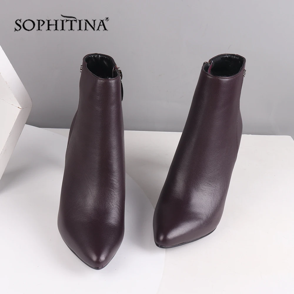 SOPHITINA/пикантные ботинки с острым носком; Высококачественная обувь из натуральной кожи на тонком каблуке; модная однотонная обувь на молнии; новые женские ботильоны; SC219