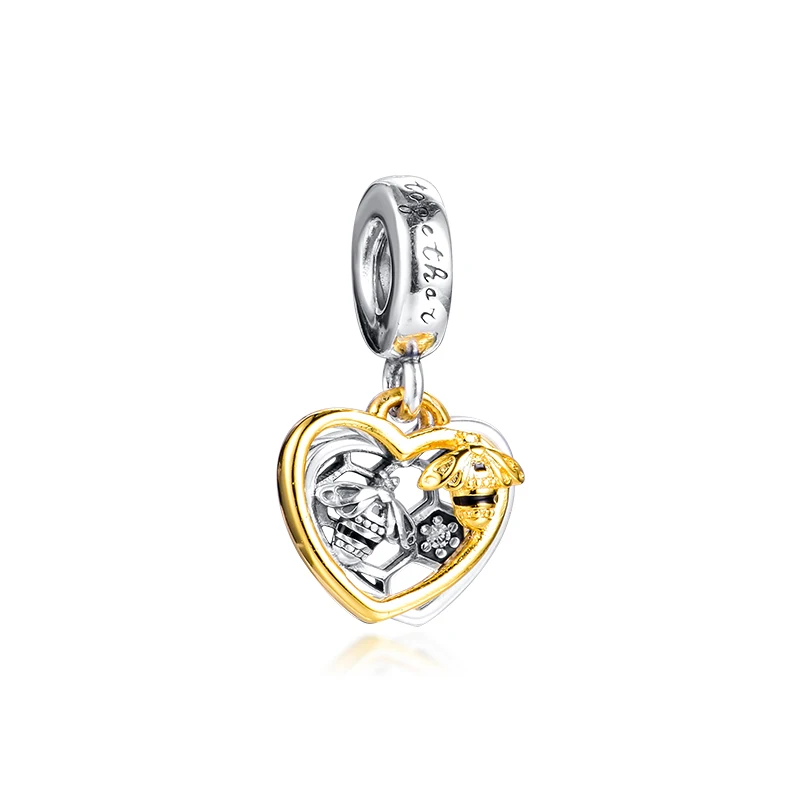

Silver bead Hearts & Bees Dangle Charm Fits Original Charms Silver Bracelets For Woman DIY Beads kralen voor sieraden maken