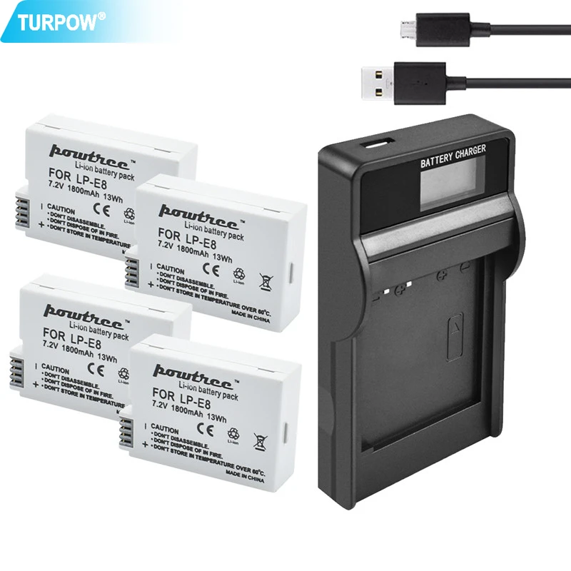Turpow 1800 мА/ч LP E8 LPE8 Батарея AKKU + USB ЖК дисплей Зарядное устройство для цифровой