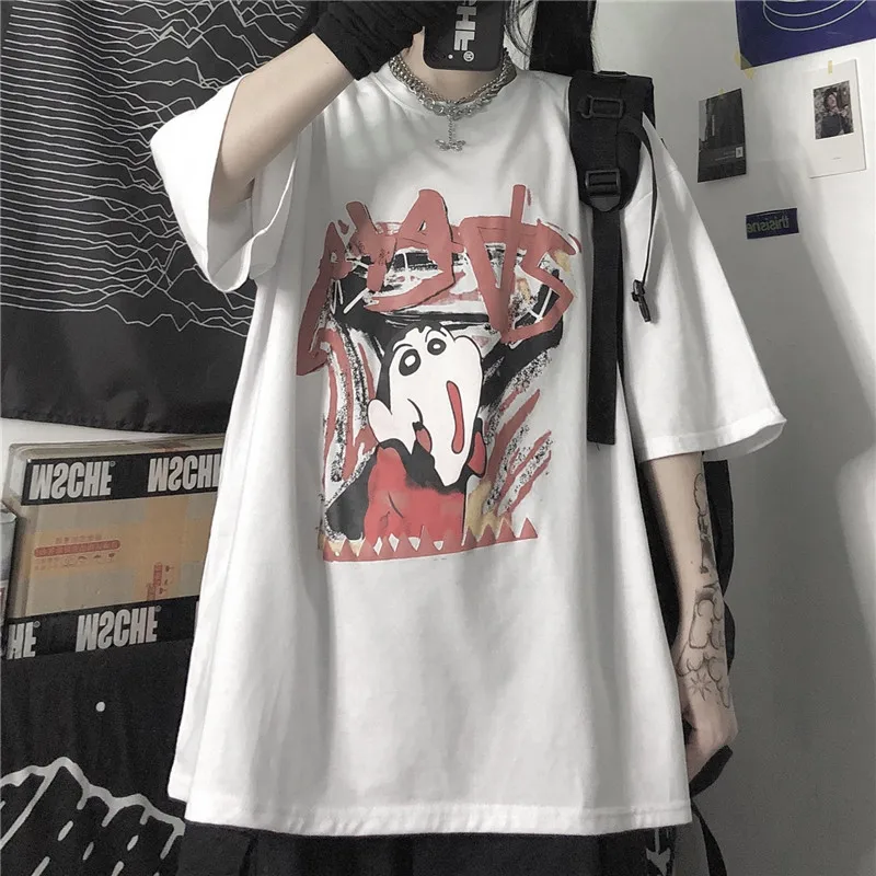 

Japan Female Tee Aesthetic Loose Women Men Anime Print Little New T-shirt Streetwear Ladies Gothic Top T-shirts Harajuku Clothes