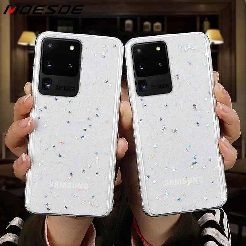 Блестящий прозрачный мягкий чехол из ТПУ со звездами для Samsung Galaxy S20 S21 S10 S9 Plus Note 20