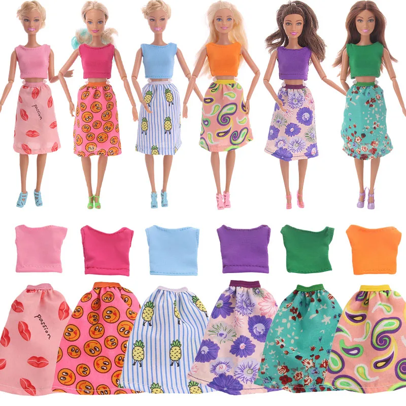 

2 шт./компл. кукольная юбка Barbiees, короткий топ с вырезом на талии, модная повседневная одежда, аксессуары для кукол 11 дюймов, подарки для девоч...