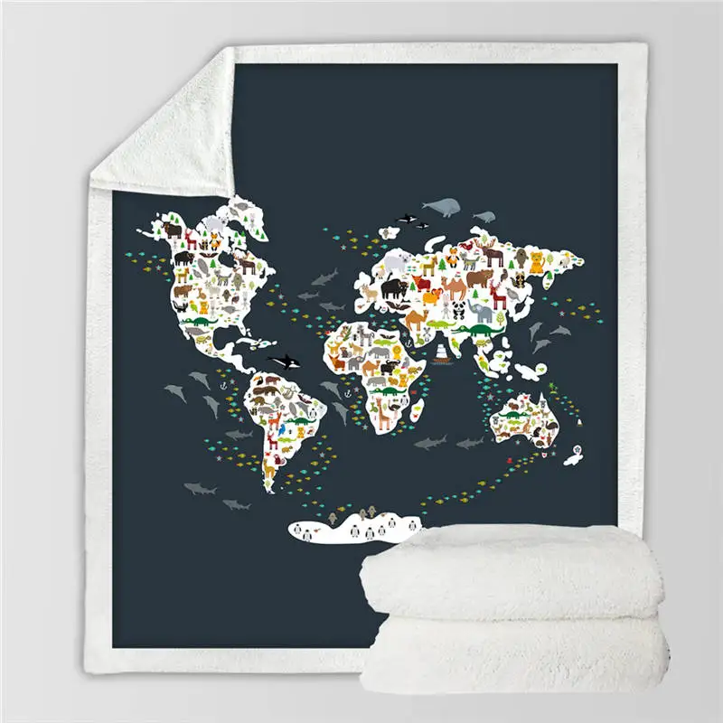Map 5 BeddingOutlet, карта мира, шерпа, пледы, одеяло, яркий принт, синее Флисовое одеяло для кровати, супер мягкое, уютное, плюшевое покрывало, 130x150 - Цвет: Map 5