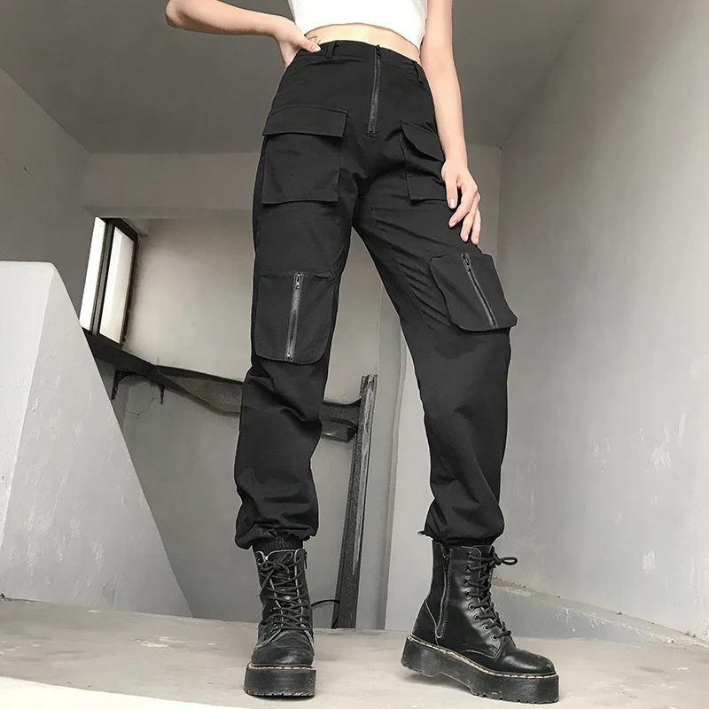 HEYounGIRL хип хоп повседневные черные женские брюки-карго Harajuku панк спортивные брюки женские с высокой талией брюки женские уличные карманы