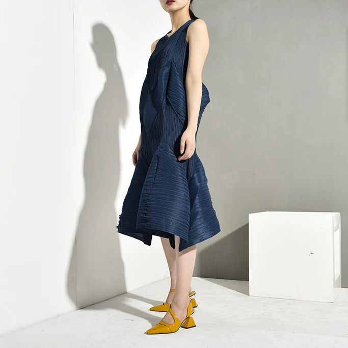 Женское винтажное плиссированное платье LANMREM Свободное длинное пуловер с