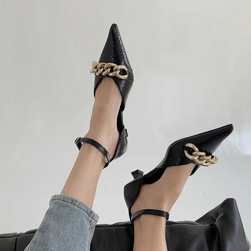 

Summer Sandals Pointed Toe Women Mules Slippers Fashion Thin High Heel Ladies Sandals Female Outside Slides Sandal Metal Shoes