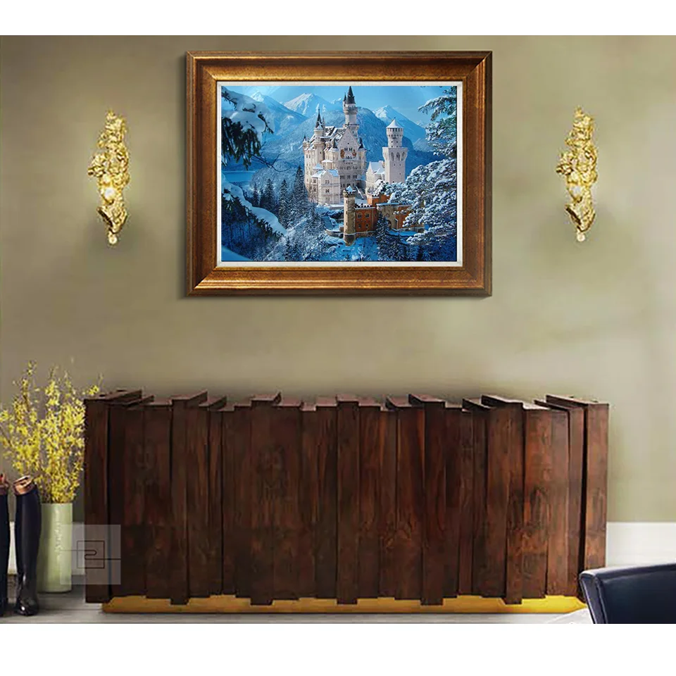 Полная круглая дрель 5D DIY Алмазная картина &quotЗимний Замок Горный пейзаж&quot 3D