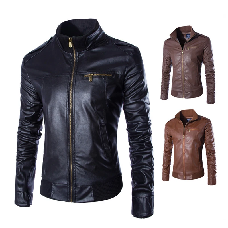 Новинка модная Осенняя мужская куртка из искусственной кожи мужское черное