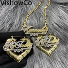 Модные серьги VishowCo, круглые серьги из бамбука с двойным покрытием, набор сережек с индивидуальным именем, Золотое сердце для женщин, подарки