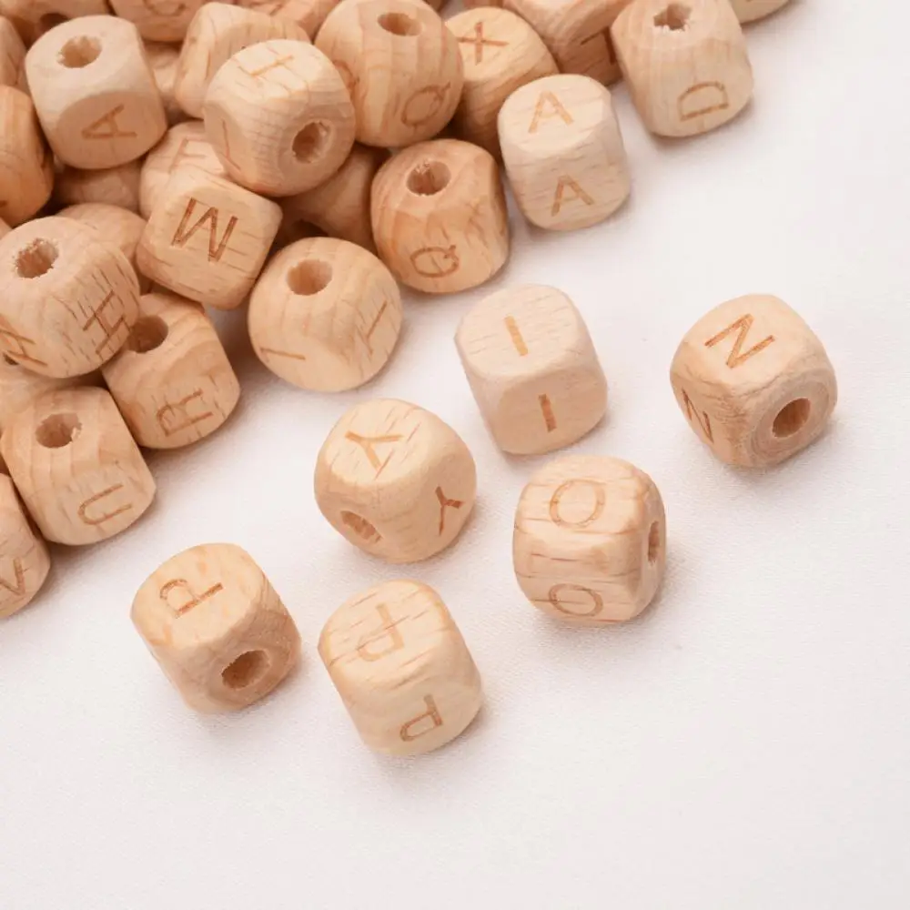 Cuentas de letras de madera de haya para beb&eacute;, mordedor de madera de grado alimenticio para dientes, juguetes de madera sin BPA, 12mm, 100 unids/lote-2