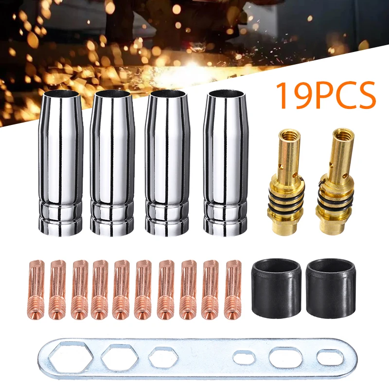 

19Pcs M6 Wedling Torch Consumables Welder Contact Tips Gas Nozzle For MIG/MAG MB-15AK Welding Torch Accessories