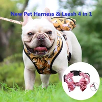 bulk price outdoor dog reflective breathable harness 4in1 cat leash and bowknot adjustable pet harness with poop collection bag