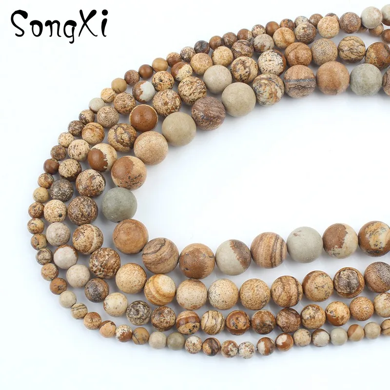 Круглые Гладкие бусины из яшмы с изображением натурального камня для