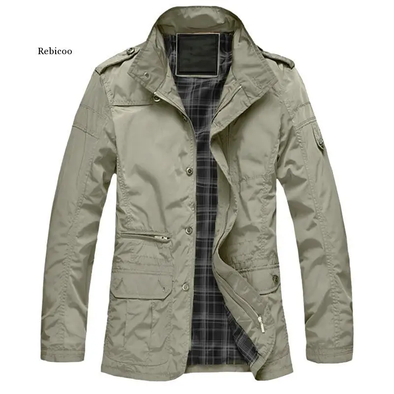 

M-5Xl Men Long Trench Coat for Spring Autumn Thin Windbreaker Parka Summer Thin Varsity Khaki Outerwear Male Jacket Casual Baggy