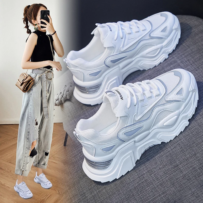 

Женские кроссовки для бега, нескользящая спортивная обувь на платформе для женщин, высококачественные удобные трендовые кроссовки, Белая о...