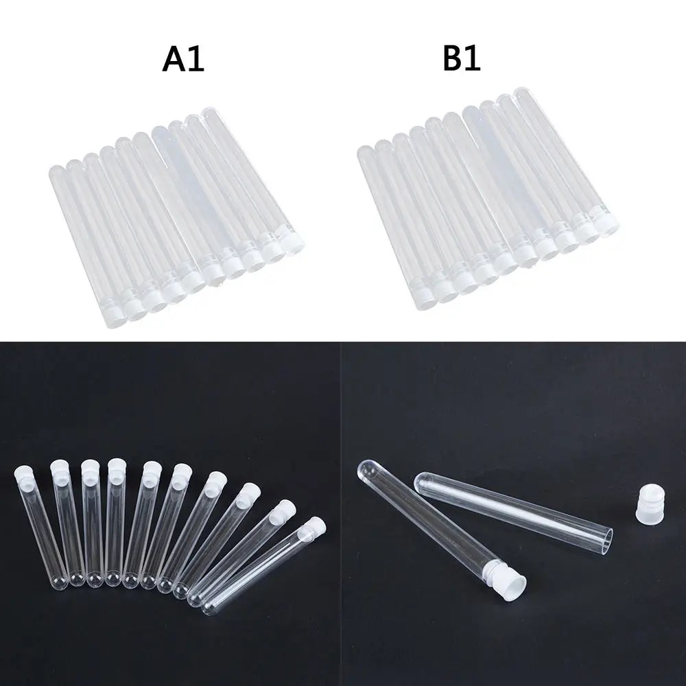 

50pcs Clear Plastic Test Tube Transparent Round Bottom Tube Vial with Cap Home Storage Bottle 12x100/15x100mm