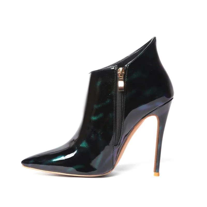 Роскошные брендовые зимние женские ботинки на шпильке пикантные с острым носком