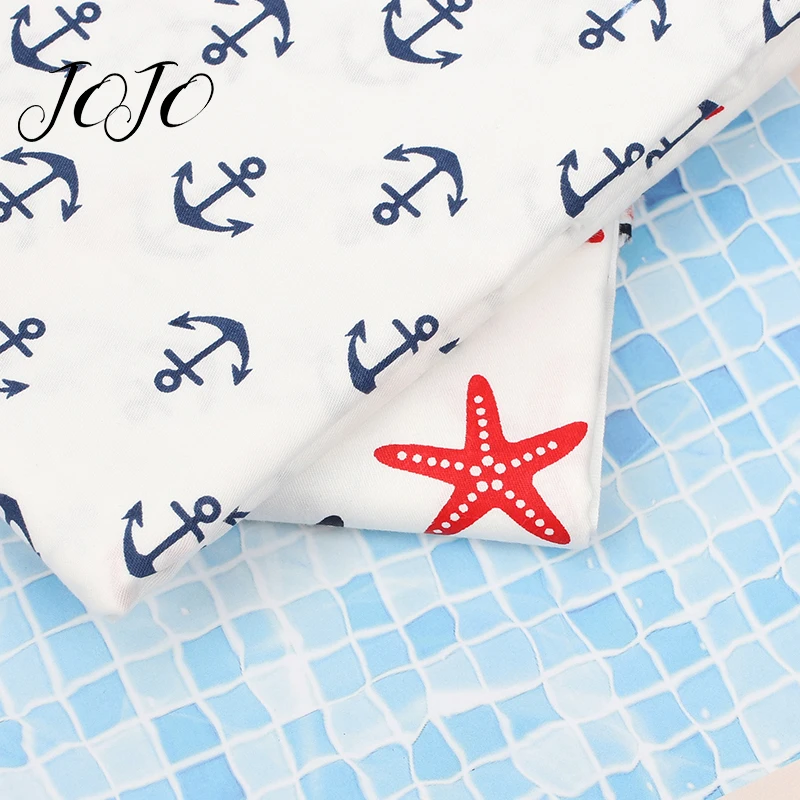 

JOJO BOWS Cotton Fabric Red Blue Pentagram Anchor Printed Sheets Cloth Quilting Crafts Supplies Bedding Decoration 45*145cm 1pc
