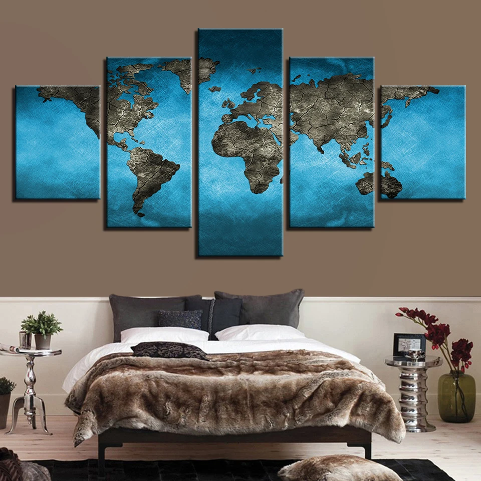 HD живопись на холсте для Гостиная Wall Art Deco 5 штук Атлантика континента карта мира
