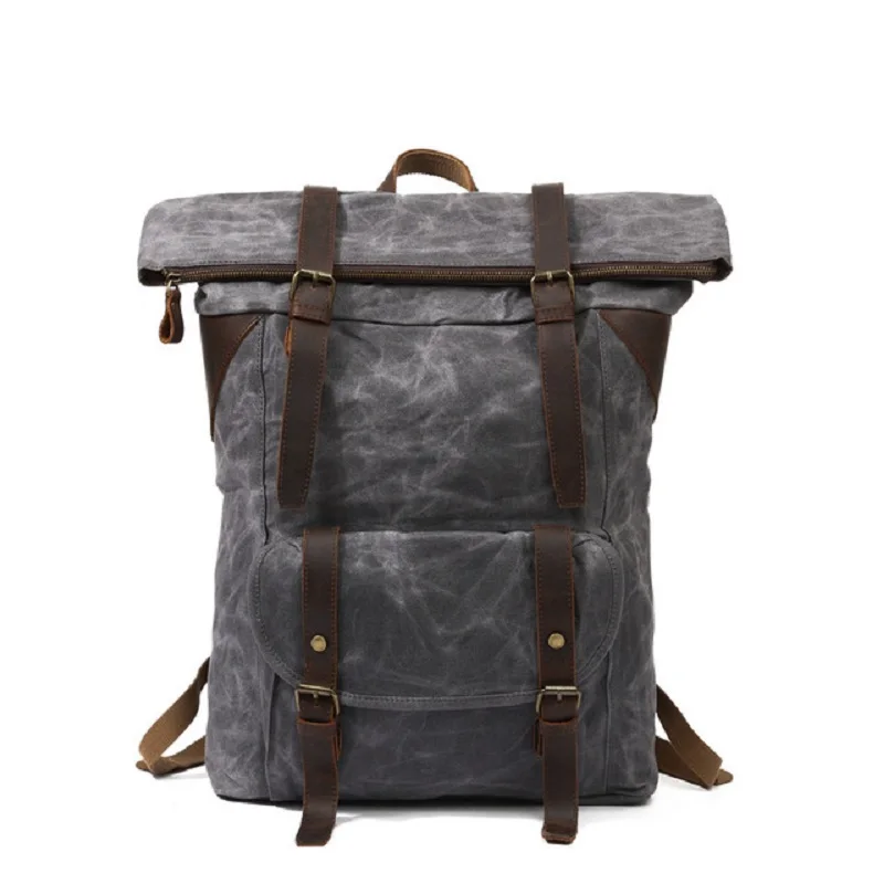 rucksack Men oil wax vintage canvas backpack Waterproof Europe Retro Designer laptop Backpacks for Men Travel Backpack leather