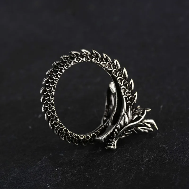Skute властное серебряное кольцо на палец дракона Ретро Открытое регулируемое для