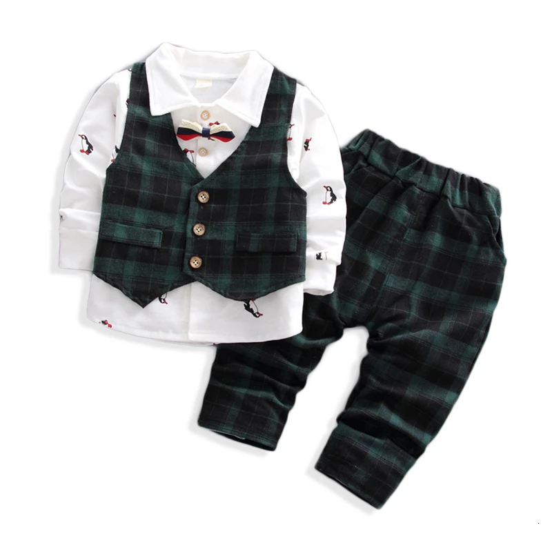 

2019 Autumn And Winter Boys Baby Clothes Suit Gentleman Fashion Suit Jacket Shirt Pants 3 Pcs Set Cartoon Vest T-shirt Top