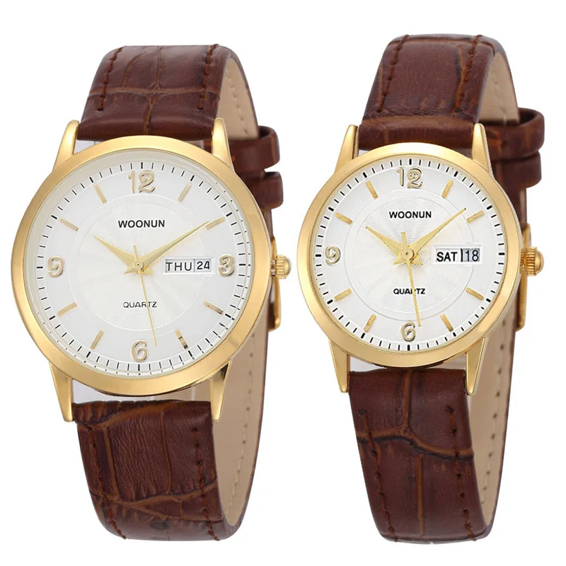 Fashion Couple Watches Lovers Watches Leather Strap Date Day Quartz Watches Men Women Fashion Casual Watches relogio masculino