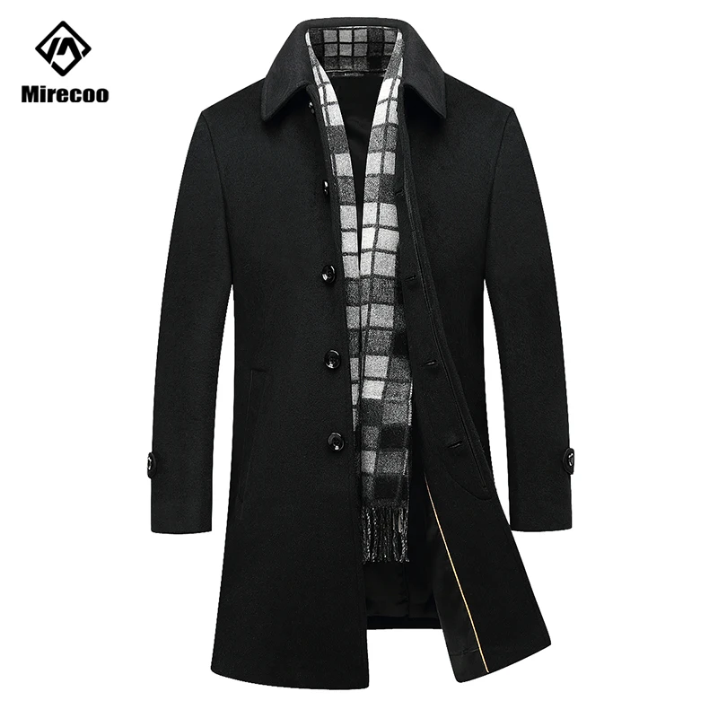 Mirecoo Брендовые мужские шерстяные пальто осень зима Новые однотонные
