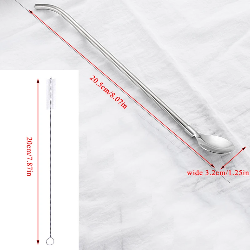 

8 Colors Stainless Steel Long Metal Drinking Straw Spoon with Cleaning Brush Tea Coffee Bar Kitchen Party Drink Accessories