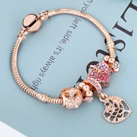 charm series bracelet female snake chain fine bracelet gift rose gold new leaf love tree pendant 2020 women heart crystal