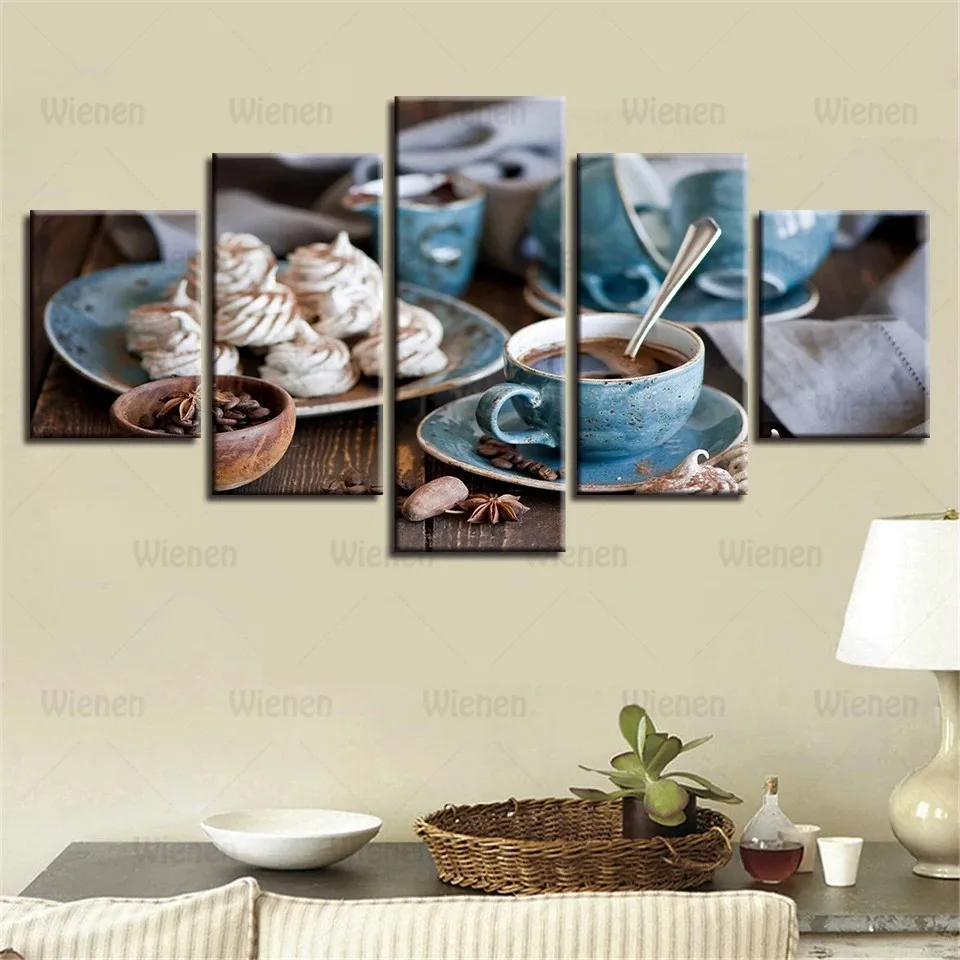 Фото Картины на холсте домашний декор модульные Hd-принты 5 шт. картины кофейных чашек