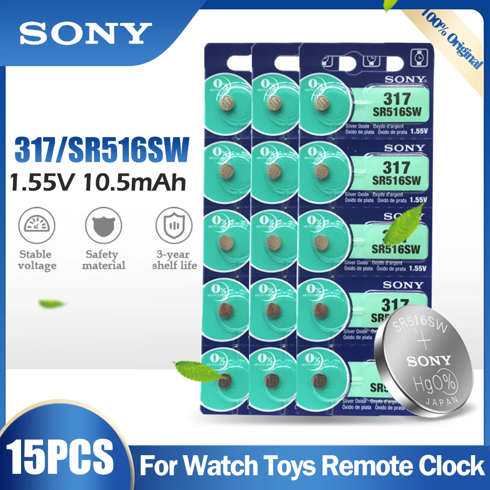 15 шт. Sony 317 SR516SW SR516 SR62 V317 D317 GP317 1 55 в Серебряный оксид батарея для часов игрушек