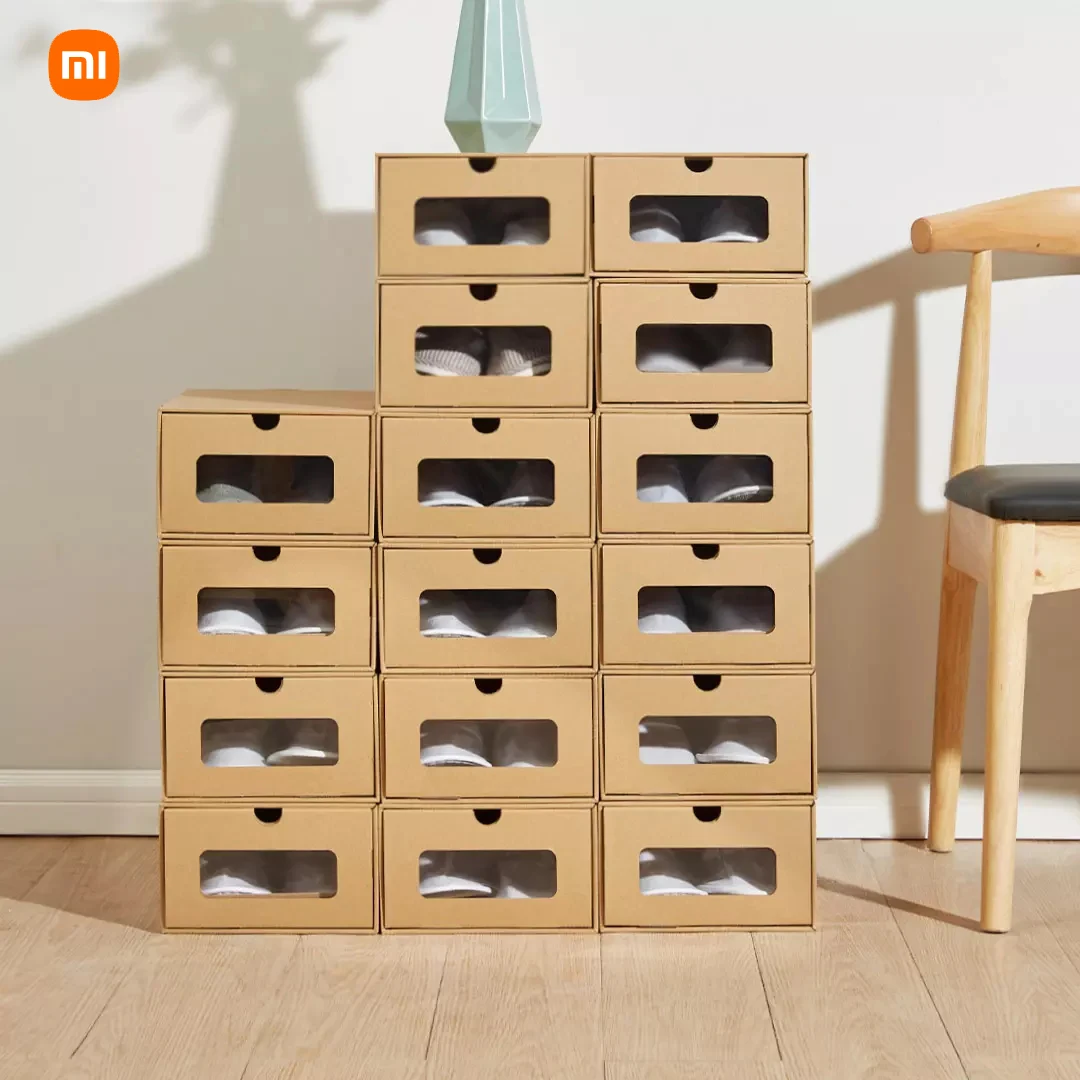 

Xiaomi полный ящик 4 шт. коробка для хранения обуви коробки для хранения бумажная коробка для обуви коробка для хранения из крафтовой бумаги ко...