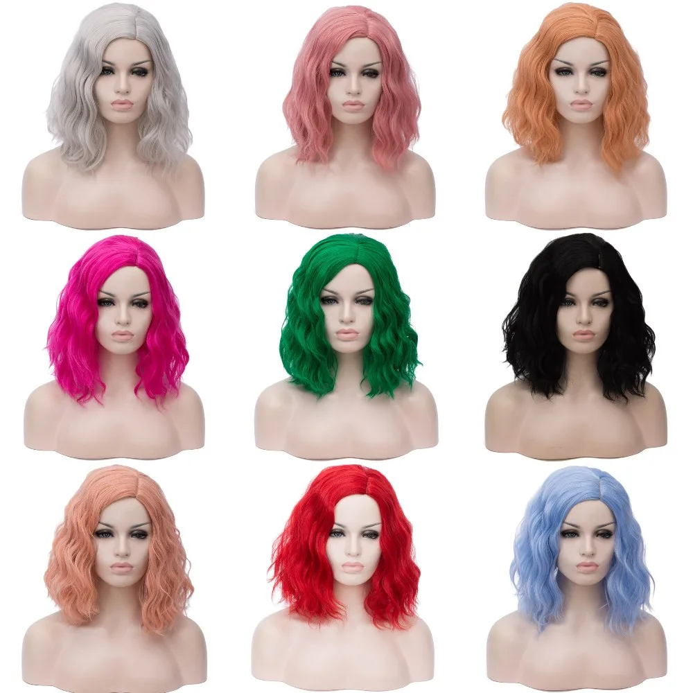 MSIWIGS Woman Pink Wigs Short Curly Heat Resistant Synthetic Natural Hair Green Wig for Black White Women Cosplay Bob Wigs