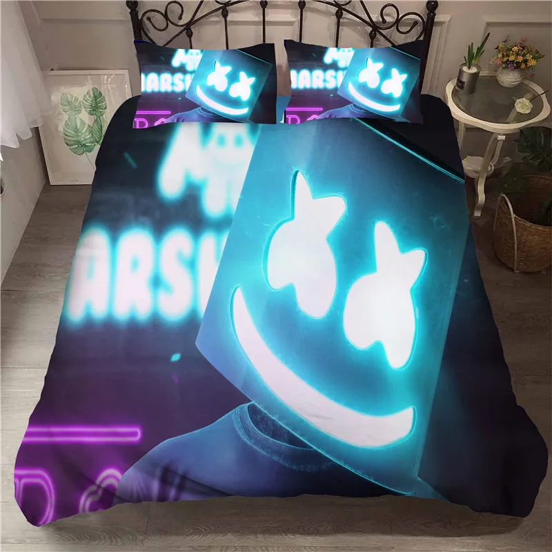 

DJ Lovers' Bedroom Decor 3D Marshmello Pattern Duvet Cover with Pillow Cover Bedding Set Hip Pop Music EDM Mosaic DJ Bed Set