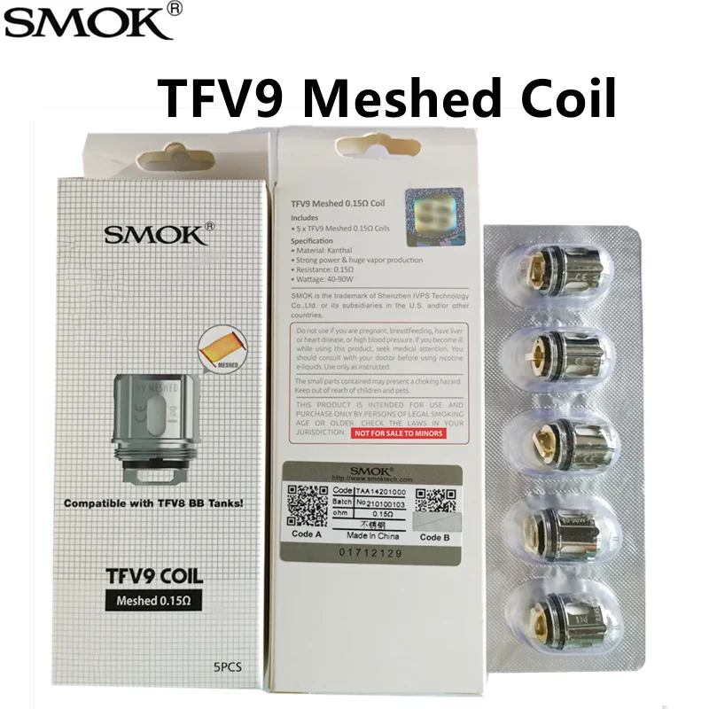 5PCS Original Vape SMOK TFV9 V9 Meshed 0.15Ω Coil For Vaporizer SCAR MINI  SCAR-18  Scar 18 Rigel Mini Tank Electronic