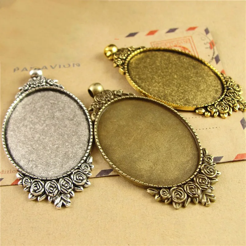 5 шт./лот базовый размер 30*40 мм подвеска с цветком розы основа для кабошона пустая