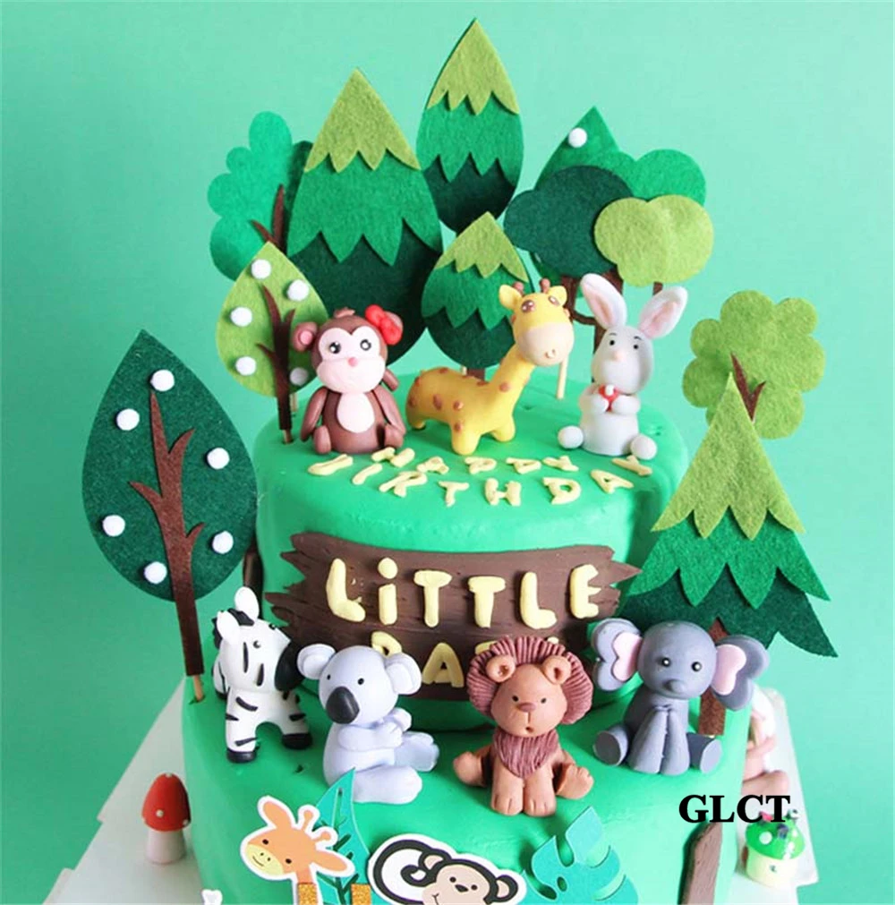 festive party supplies animal toys forest jungle birthday decorations tiger elephant monkey lion giraffe deer pig cake topper